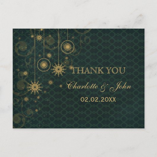 Carte Postale or vert Flèches de neige Merci de mariage d'hiver (Devant)