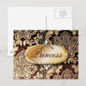 Carte Postale or victorien affligé chocolat brun damassé (Devant / Derrière)