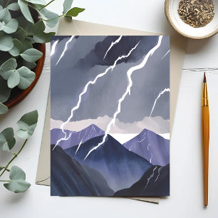 Carte Postale Orage éclair   Montagnes sombres à l'aquarelle