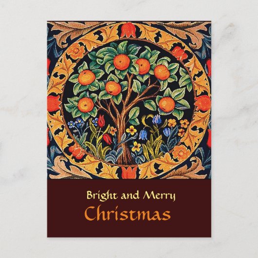 CARTE POSTALE ORANGE ARBRE AVEC FEUILLES VERTS, FLEURS (Devant)