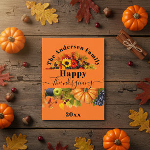 Carte Postale Orange Automne Harvest Famille Salutation Thanksgi