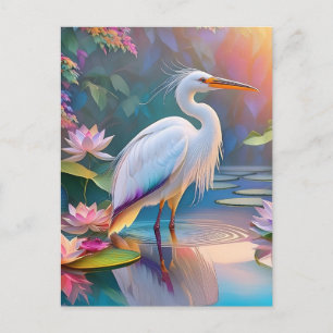 Carte Postale Orange Billed White Heron Imaginaire Bird
