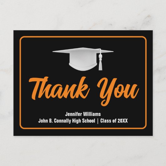 Carte Postale Orange Black Graduate Custom Merci (Devant)