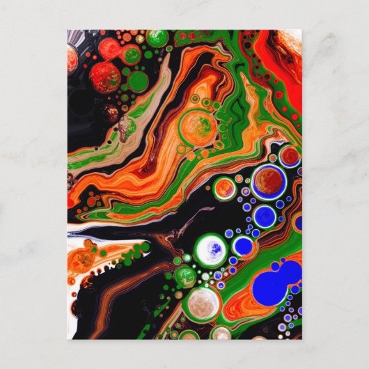 Carte Postale Orange, Bleu, Black Digital Fluid Art (Devant)