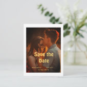 Carte Postale orange boho enregistrer la date QR ajouter le nom (Debout devant)