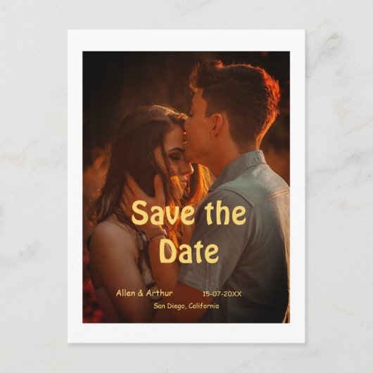 Carte Postale orange boho enregistrer la date QR ajouter le nom (Devant)