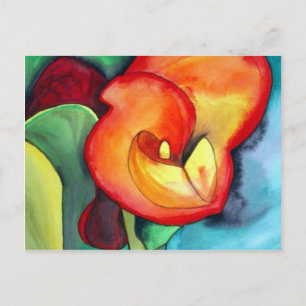 Carte Postale Orange Canna nénuphar art original aquarelle