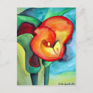 Carte Postale Orange Canna nénuphar art original aquarelle