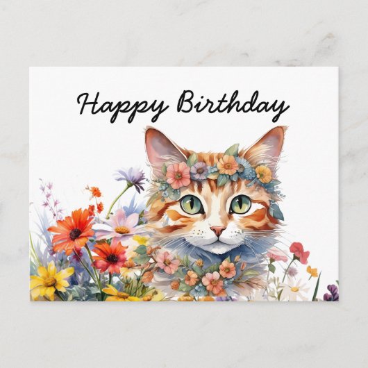 Carte Postale Orange cat est à l'anniversaire de l'arrière - pla (Devant)