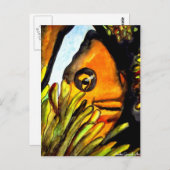 Carte Postale Orange Clown Poisson aquarelle peinture d'art orig (Devant / Derrière)