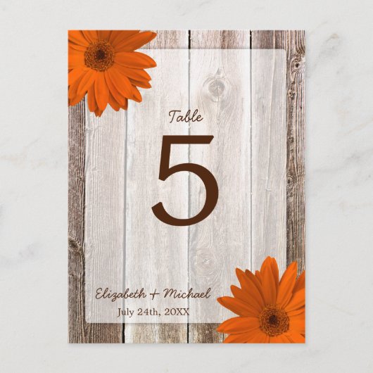 Carte Postale Orange Daisy Rustic Barn Mariage de table (Devant)