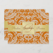 Carte postale Orange Damask Gold Monogram Save The (Devant / Derrière)