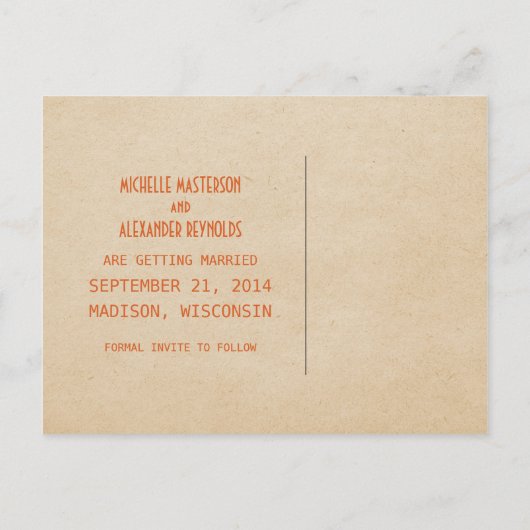 Carte postale Orange Deco Chic Save the Date (Dos)