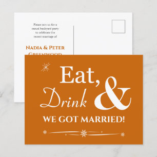 Carte Postale Orange Eat Drink Nous Avons Marié Retro Elopement
