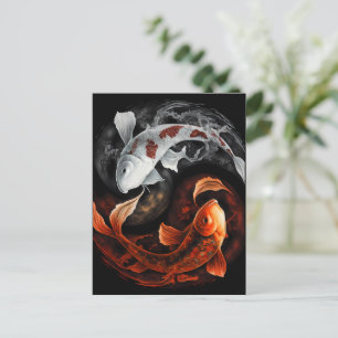 Carte Postale Orange Et Blanc Lucky Koi Poisson Japon Art