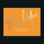 Carte Postale Orange et Merci d'or Élégant universel<br><div class="desc">Orange et Merci d'or Elégante carte postale universelle avec texte de calligraphie de script moderne en fausse feuille d'or</div>