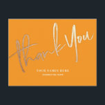 Carte Postale Orange et Merci d'or Élégant universel<br><div class="desc">Orange et Merci d'or Elégante carte postale universelle avec texte de calligraphie de script moderne en fausse feuille d'or</div>