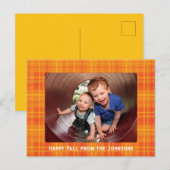 Carte Postale Orange Fall Plaid Photo (Devant / Derrière)