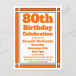 Carte postale Orange Geometry 80th Birthday Invita<br><div class="desc">Envoyer des invitations à une célébration de 80e anniversaire avec cette carte postale Orange Geometry 80e Anniversaire Invitation. Customisé avec vos informations personnelles et personnelles.</div>