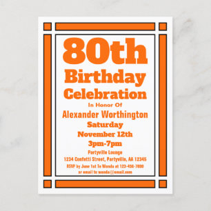Carte postale Orange Geometry 80th Birthday Invita