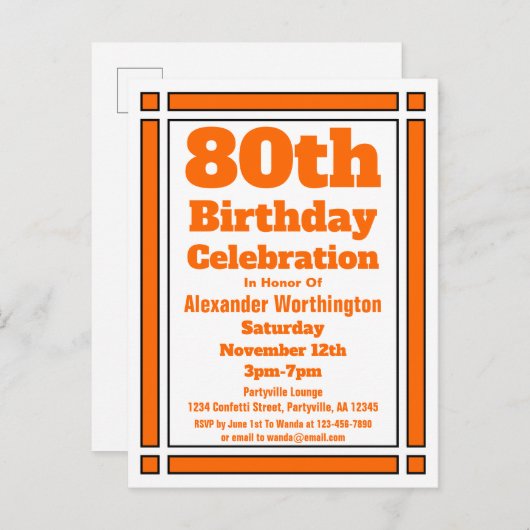 Carte postale Orange Geometry 80th Birthday Invita (Devant / Derrière)