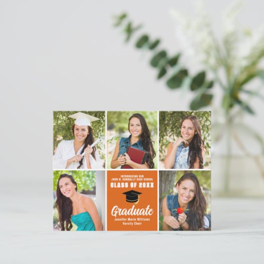Carte Postale Orange Graduate Photo Collage Moderne Graduation (Debout devant)