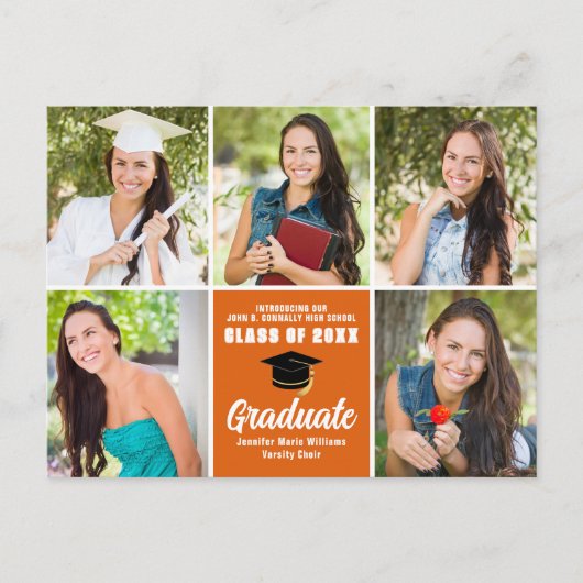 Carte Postale Orange Graduate Photo Collage Moderne Graduation (Devant)