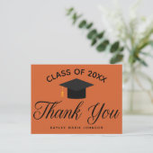 Carte Postale Orange Graduation Custom Class Monogram Thank You (Debout devant)