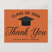 Carte Postale Orange Graduation Custom Class Monogram Thank You (Devant)