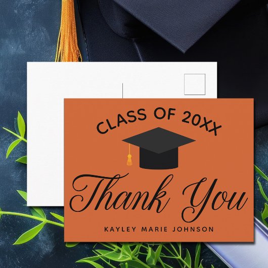 Carte Postale Orange Graduation Custom Class Monogram Thank You
