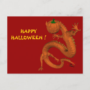 Carte Postale Orange Halloween Citrouille Dragon