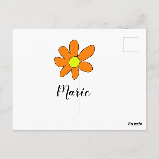 Carte Postale Orange jaune Daisy abstrait ajouter nom texte feme (Dos)