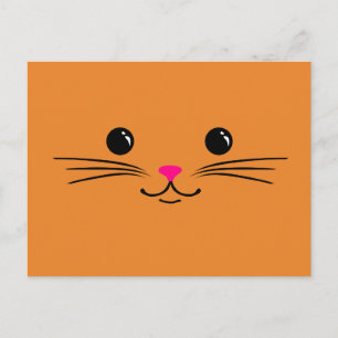 Carte Postale Orange Kitty Chat Cute Visage animal Design