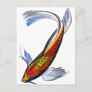 Carte Postale Orange Koi japonais aquarelle carpe art