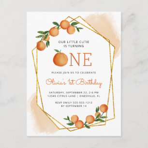 Carte Postale Orange Little Cutie Citrus 1er anniversaire Invita