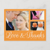 Carte Postale Orange Love Thanks Mariage 3 Photo Modern Postcard (Devant)