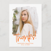 Carte Postale Orange | Preppy Script Photo Graduation Merci (Devant)