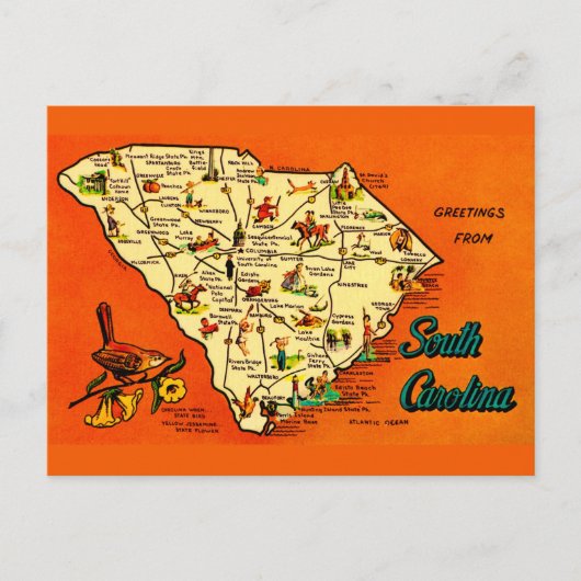 Carte postale orange rétro de Caroline du Sud (Devant)