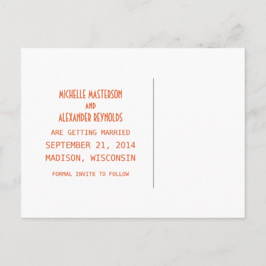 Carte postale Orange Simple Deco Chic Save the Dat (Dos)