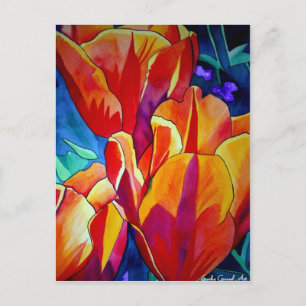 Carte Postale Orange Tulips aquarelle art peinture de fleurs