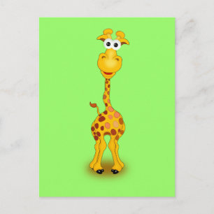 CARTE POSTALE ORANGE VERT CUT POSTÉ GIRAFFE CARTOON ANIMAL F