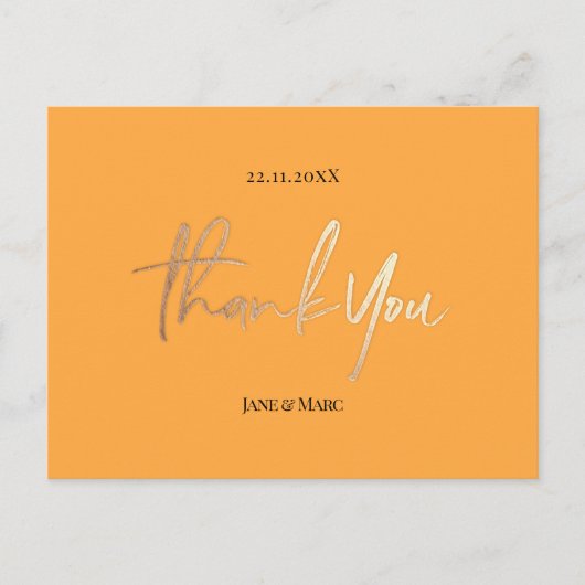 Carte Postale Orange Wedding Thank You Cards Elegant Script (Devant)