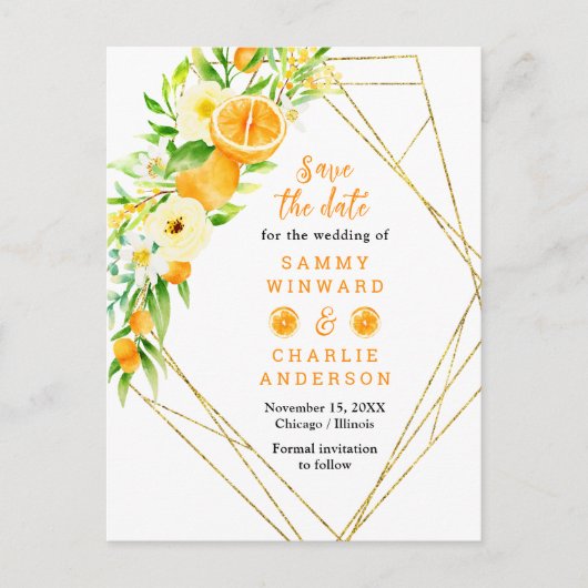 Carte Postale Oranges avec Mariage en Foliage Enregistrer la dat (Devant)