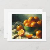 Carte Postale Oranges dans le bol vert toujours vie, (Devant / Derrière)