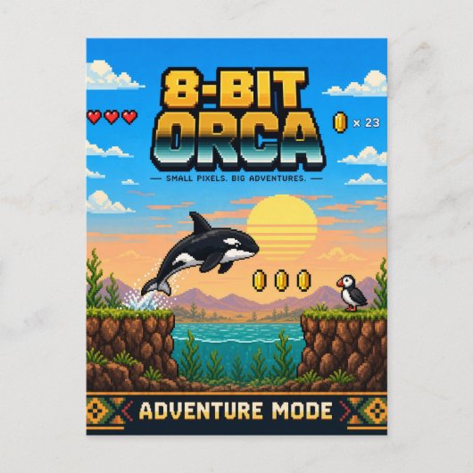 Carte Postale Orca, Rétro Pixel Art 8 Bits (Devant)