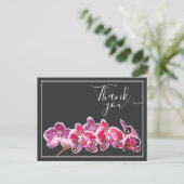 Carte Postale Orchidée aux veines rouges sur fond gris Merci (Debout devant)
