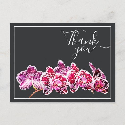 Carte Postale Orchidée aux veines rouges sur fond gris Merci (Devant)