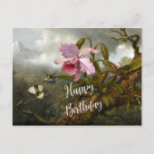 Carte Postale Orchidée Cattleya, deux colibris et un scarabée (Devant)