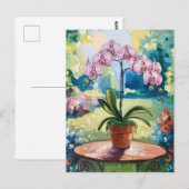 Carte Postale Orchidée dans un pot Peinture d'art botanique (Devant / Derrière)