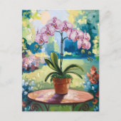 Carte Postale Orchidée dans un pot Peinture d'art botanique (Devant)